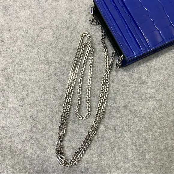 SOLD NWT $690 Alexander McQueen Skull Croc Leather Phone Bag Royal Blue - Picture 15 of 16